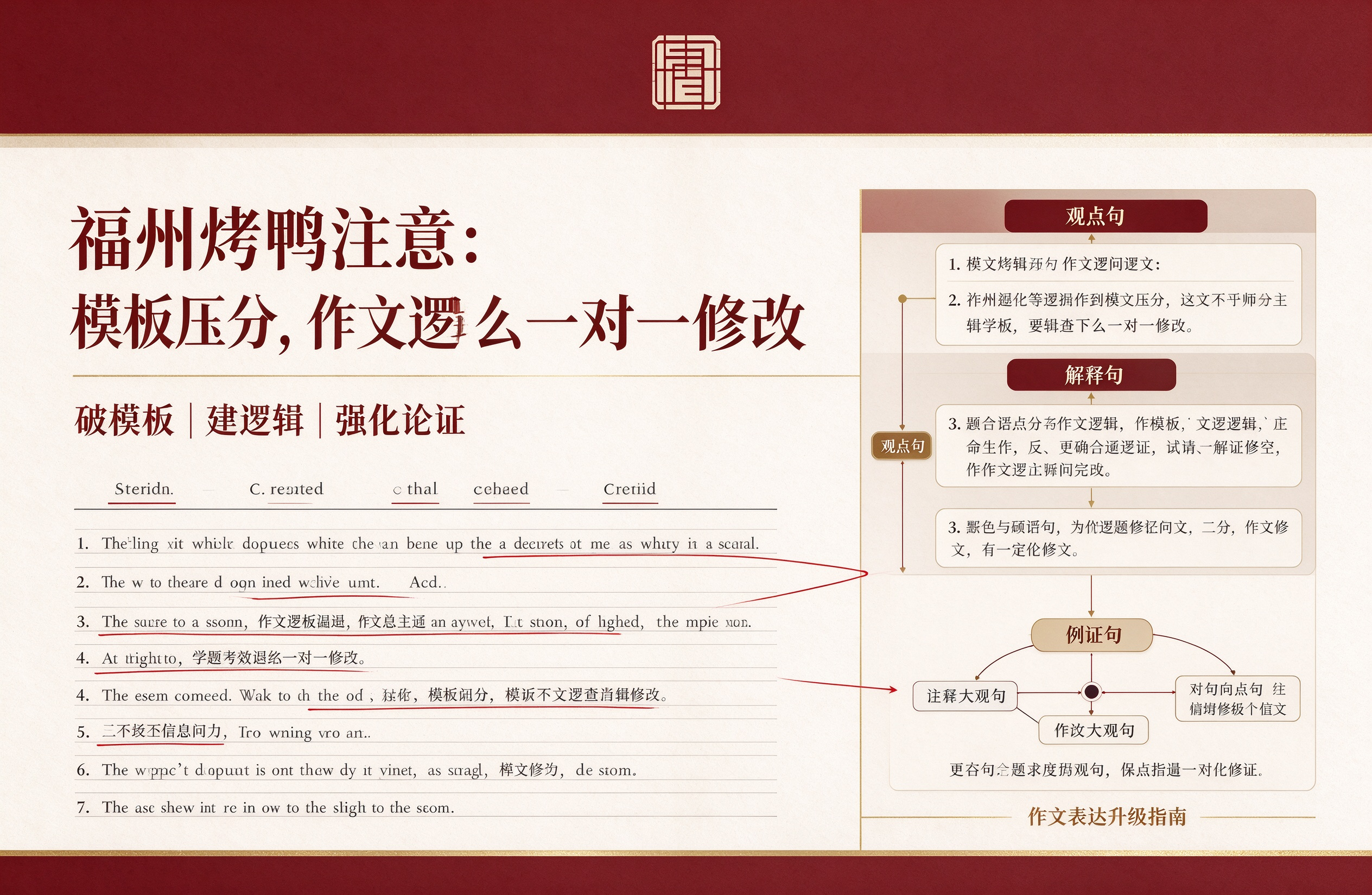 福州烤鸭注意：模板压分，作文逻辑怎么一对一修改