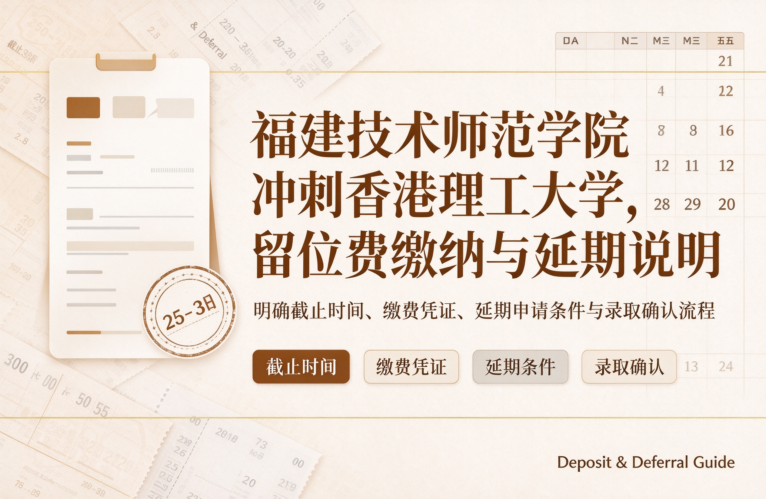 福建技术师范学院冲刺香港理工大学，留位费缴纳与延期说明