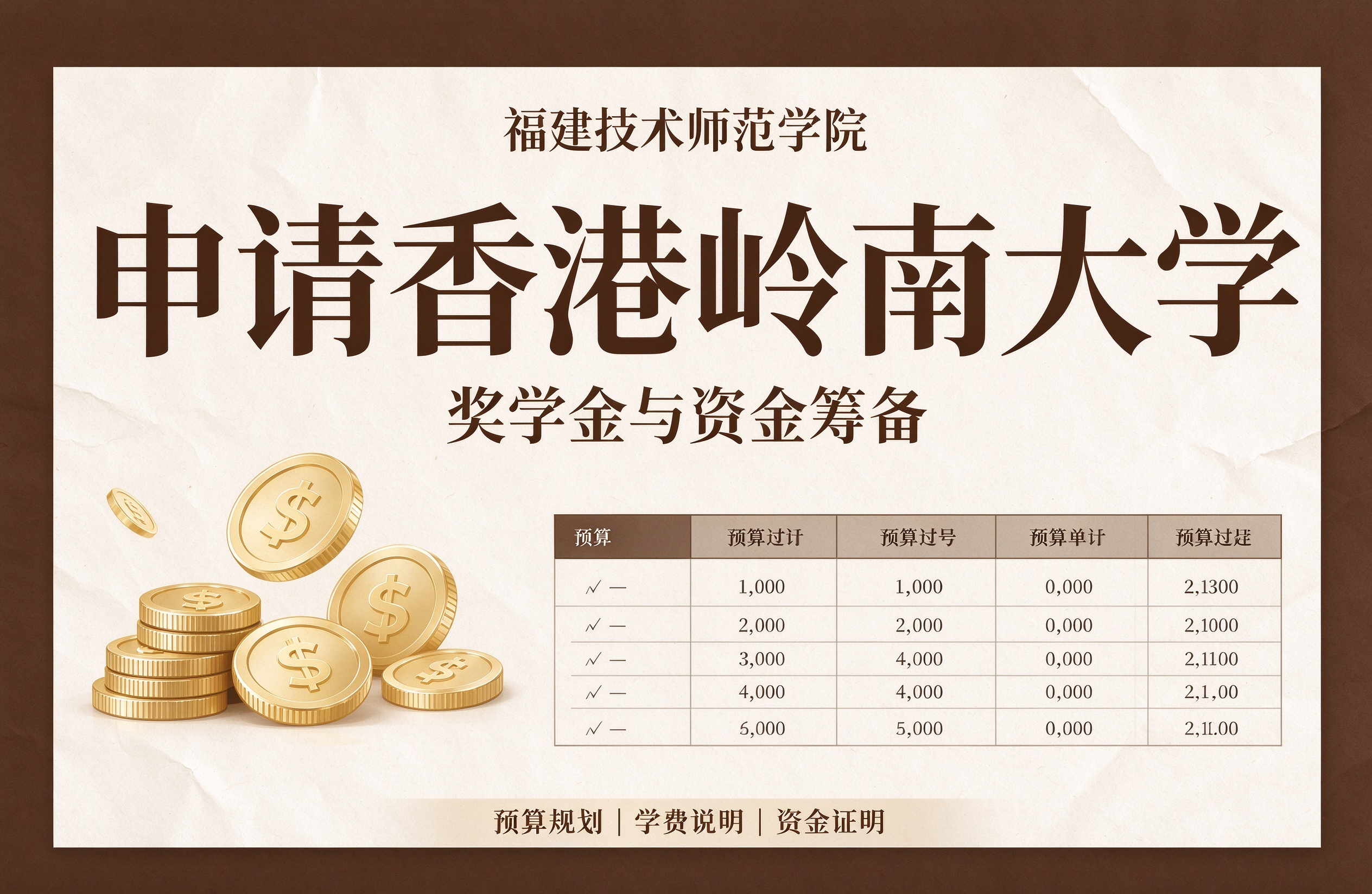 福建技术师范学院申香港岭南大学，奖学金与资金筹备